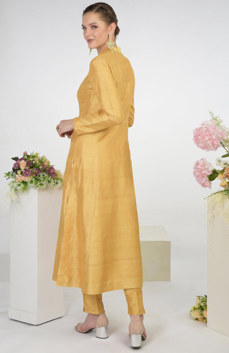 Gold Zardozi Hand Embroidered Raw Silk Kurta Set