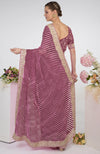 Burgundy Purple Leheriya Kashmiri Paisley Tilla Aari Embroidered Saree