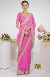 Pink Leheriya Kashmiri Paisley Tilla Aari Embroidered Saree