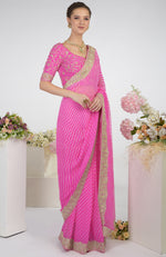 Pink Leheriya Kashmiri Paisley Tilla Aari Embroidered Saree