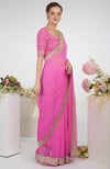 Pink Leheriya Kashmiri Paisley Tilla Aari Embroidered Saree