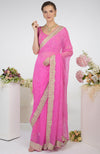 Pink Leheriya Kashmiri Paisley Tilla Aari Embroidered Saree