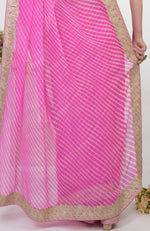 Pink Leheriya Kashmiri Paisley Tilla Aari Embroidered Saree