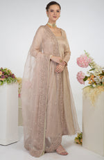 Nude Pink Hand Embroidered Organza Dupatta