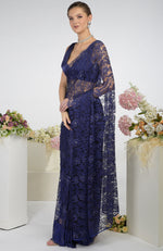 Eclipse Blue French Chantilly Lace Swarovski Crystal Saree