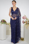 Eclipse Blue French Chantilly Lace Swarovski Crystal Saree