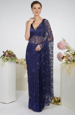 Eclipse Blue French Chantilly Lace Swarovski Crystal Saree