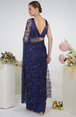 Eclipse Blue French Chantilly Lace Swarovski Crystal Saree