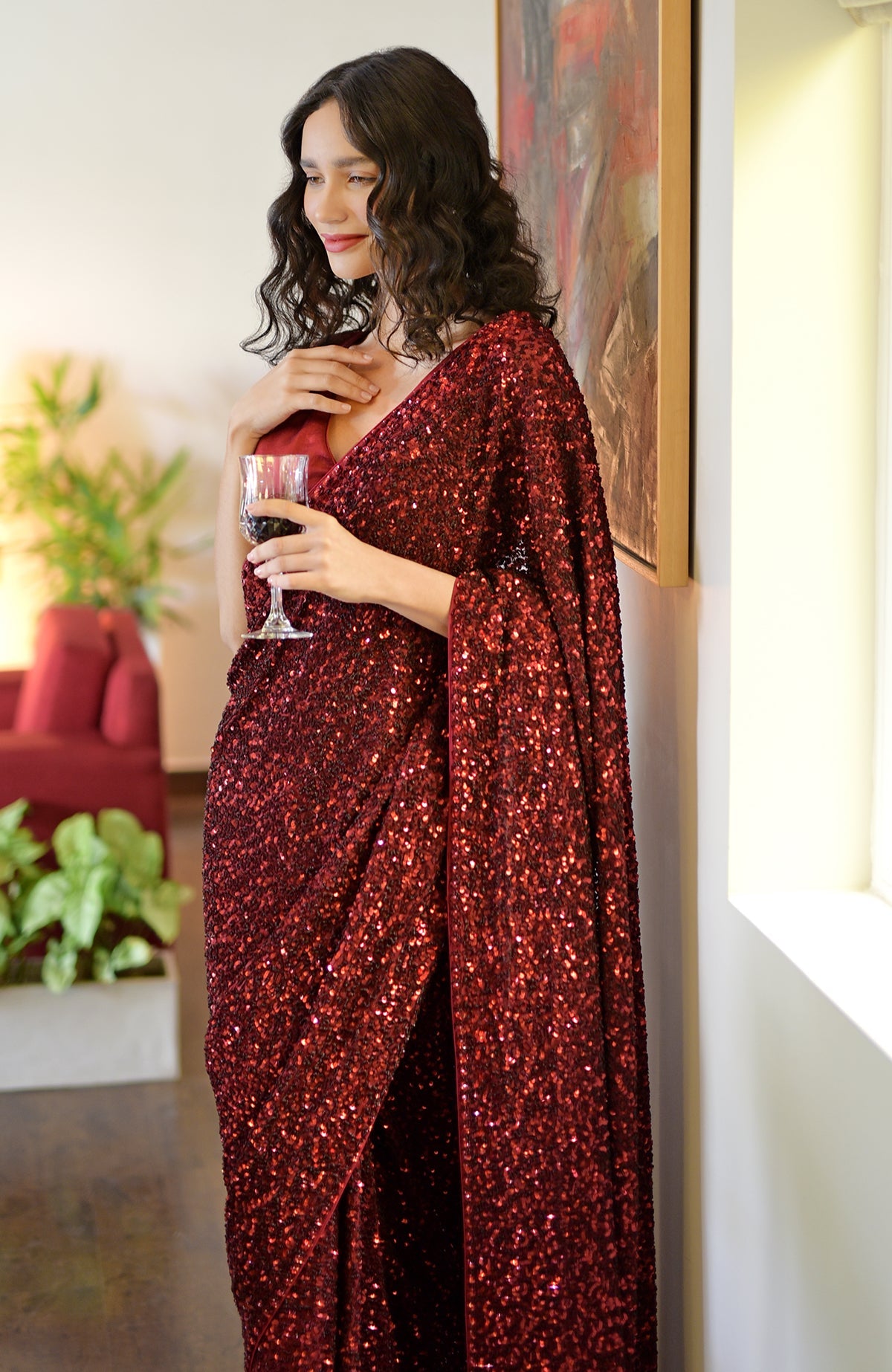 Budget Zigzag Sequin Saree - Women Clothing Store