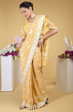 Mango Yellow Parsi Gara Hand Embroidered Saree