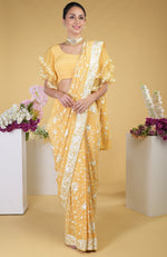 Mango Yellow Parsi Gara Hand Embroidered Saree