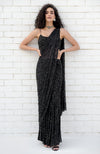 Starry Night Black Hand Bead Embroidered Draped Gown Saree