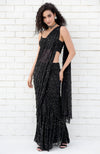 Starry Night Black Hand Bead Embroidered Draped Gown Saree