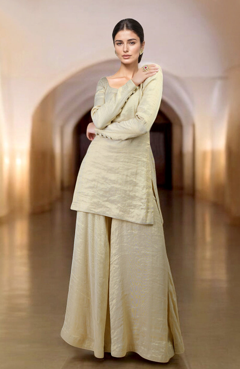 Gold Tissue Sharara Suit