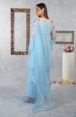 Cerulean Blue Parsi Gara Embroidered Kurta Set