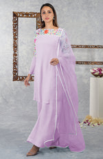 Lilac Snow Parsi Gara Embroidered Kurta Set