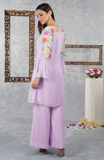 Lilac Snow Parsi Gara Embroidered Kurta Set