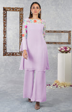 Lilac Snow Parsi Gara Embroidered Kurta Set