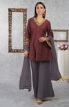 Pomegranate-Mulled Grape Raw Silk Hand Embroidered Jacket Set with Dupatta