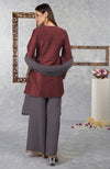 Pomegranate-Mulled Grape Raw Silk Hand Embroidered Jacket Set with Dupatta