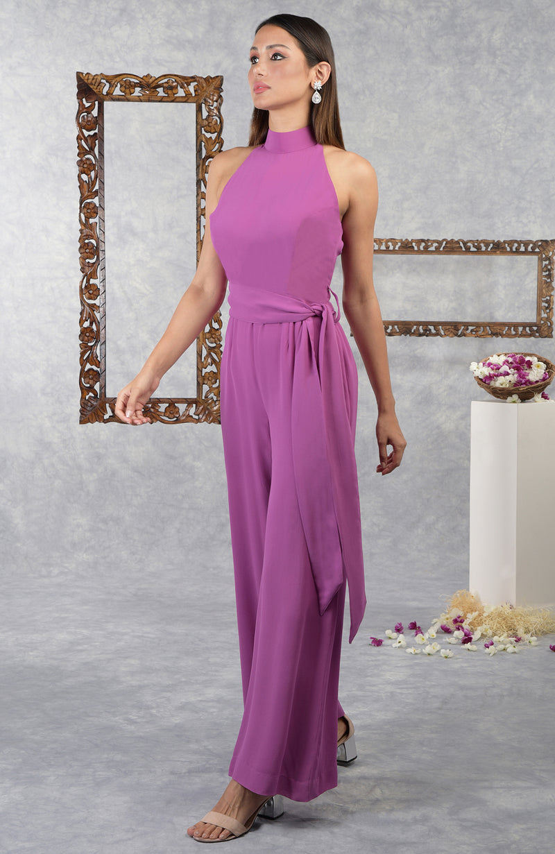 Purple Wine Halter Neck Jumpsuit