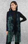 Madonna Navy-Emerald Chantilly & Swarovski Pure Cashmere Stole