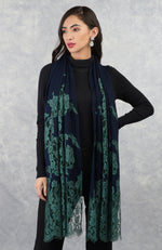 Madonna Navy-Emerald Chantilly & Swarovski Pure Cashmere Stole