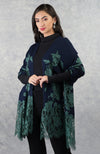 Madonna Navy-Emerald Chantilly & Swarovski Pure Cashmere Stole