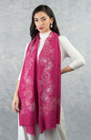 Frida Fuchsia Rose Floral Embroidered Pure Cashmere Stole