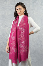 Frida Fuchsia Rose Floral Embroidered Pure Cashmere Stole