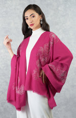 Frida Fuchsia Rose Floral Embroidered Pure Cashmere Stole