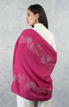 Frida Fuchsia Rose Floral Embroidered Pure Cashmere Stole