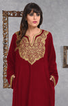 Maroon Pure Wool Crepe Floral & Paisley Tilla Aari Embroidered Phiran