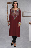 Maroon Oak Pure Wool Crepe Floral Resham-Papier Mache-Tilla Embroidered Phiran