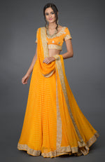 Yellow Leheriya Tilla Embroidered Lehenga Set