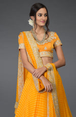 Yellow Leheriya Tilla Embroidered Lehenga Set