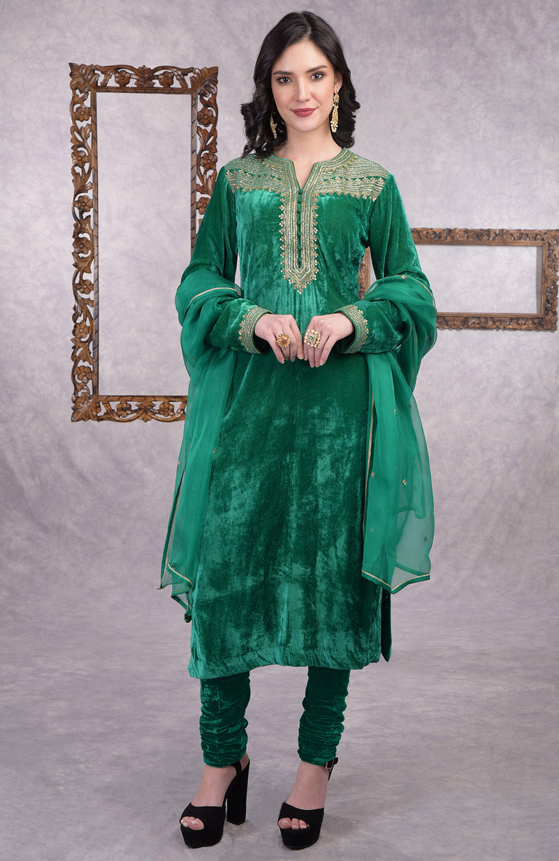 Rich Green Zardozi Hand Embroidered Kurta Set