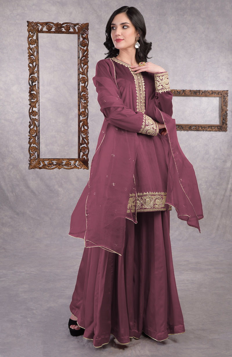 Hawthorn Rose Marori Gota Patti & Zardozi Hand Embroidered Sharara Set