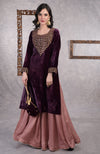 Deep Purple Mirror Work And Zardozi Hand Embroidered Sharara Set