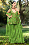 Mehandi Green  3 D Floral & Zardozi Hand Embroidered Sharara Set