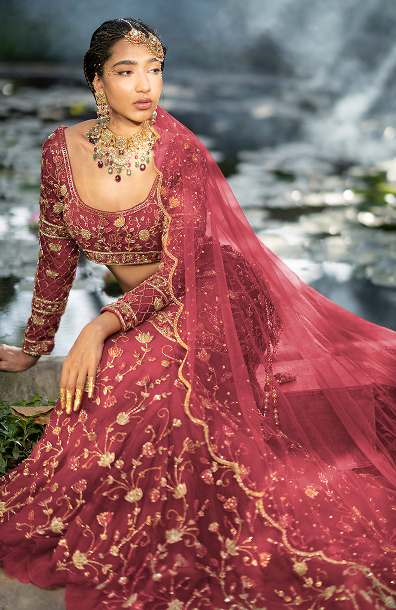 She Walks In Beauty Deep Rosewood Lehenga Set