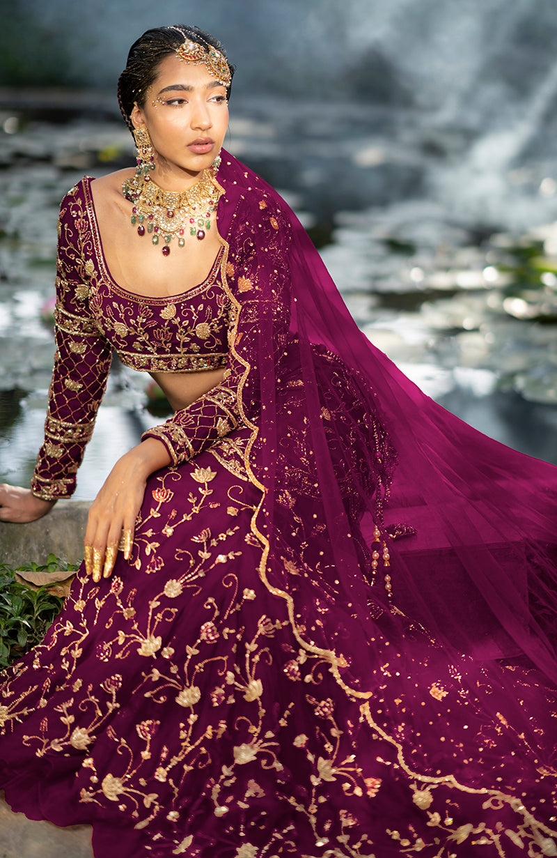 She Walks In Beauty Deep Rosewood Lehenga Set