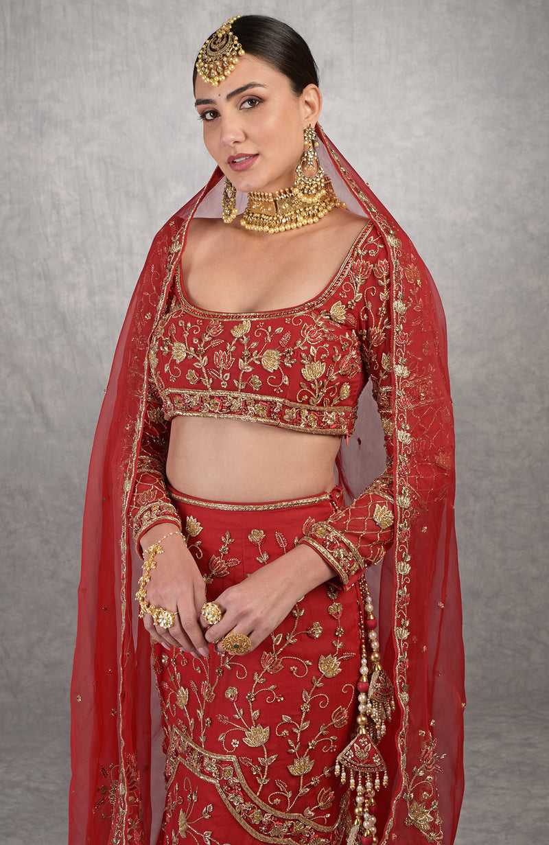 She Walks In Beauty Red Lehenga Set