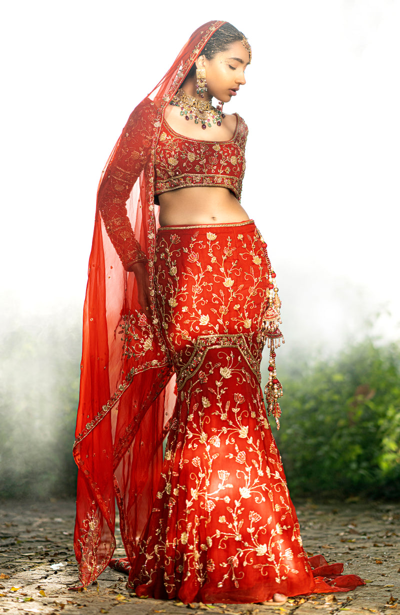 She Walks In Beauty Red Lehenga Set