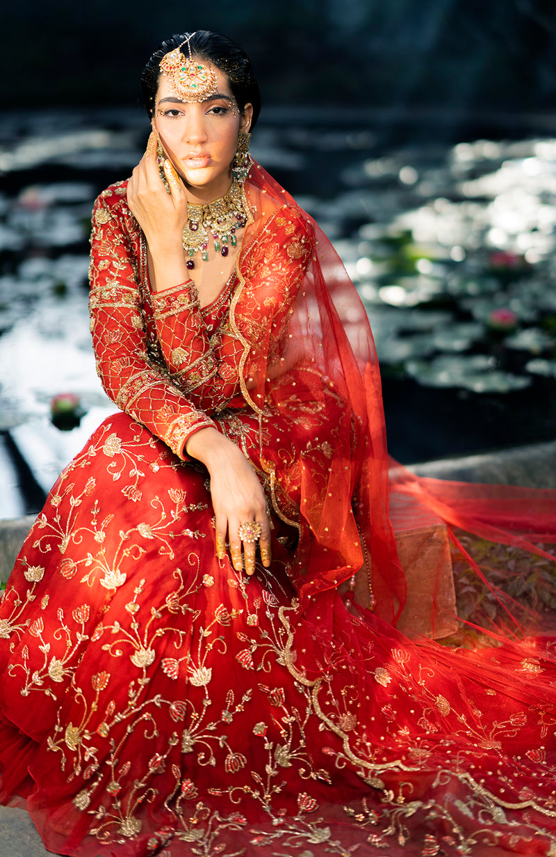 She Walks In Beauty Red Lehenga Set