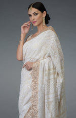 Heirloom Ivory Chikankari & Gota Patti Hand Embroidered Saree