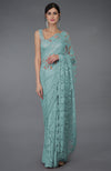 Blue Haze French Chantilly Lace Saree With Hand Embroidered Blouse