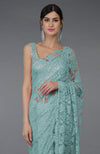 Blue Haze French Chantilly Lace Saree With Hand Embroidered Blouse