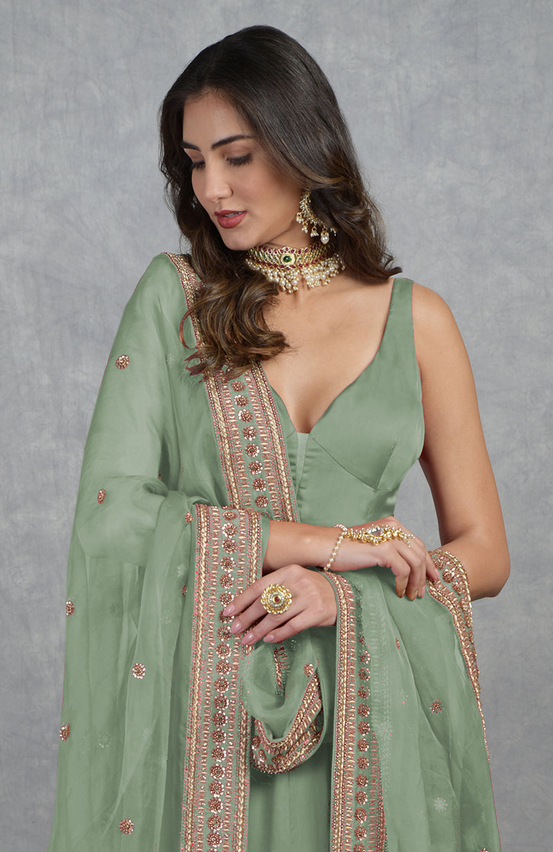 Basil Dabka Zardozi Hand Embroidered Dupatta