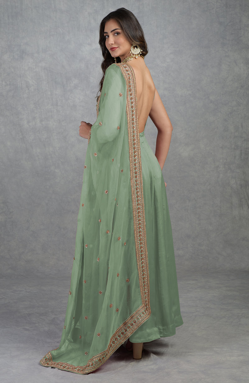 Basil Dabka Zardozi Hand Embroidered Dupatta